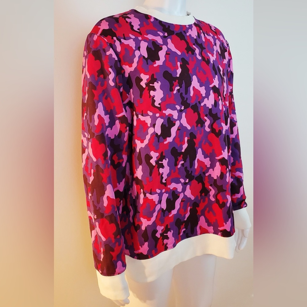 Matthew Miller Purple Red Crewneck Camouflage Long Sleeve Pullover Knit Sweater